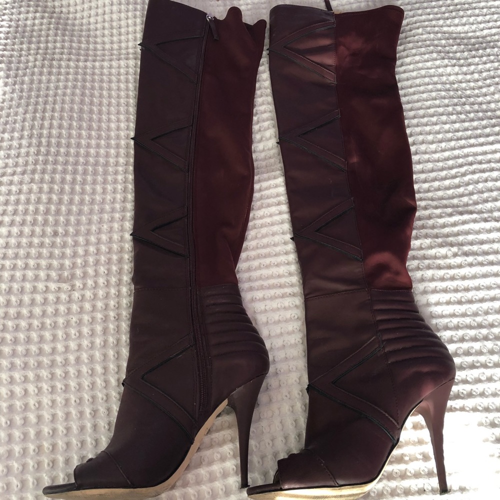 Burgundy Thigh High Boots